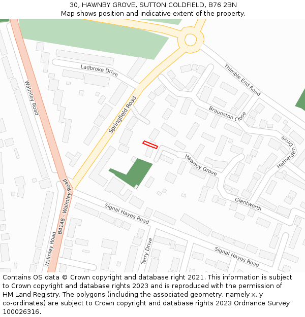 30, HAWNBY GROVE, SUTTON COLDFIELD, B76 2BN: Location map and indicative extent of plot