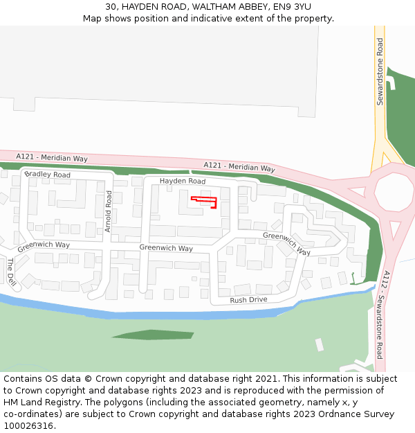 30, HAYDEN ROAD, WALTHAM ABBEY, EN9 3YU: Location map and indicative extent of plot