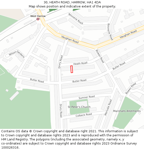 30, HEATH ROAD, HARROW, HA1 4DA: Location map and indicative extent of plot