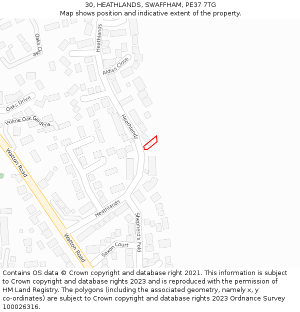 30, HEATHLANDS, SWAFFHAM, PE37 7TG: Location map and indicative extent of plot