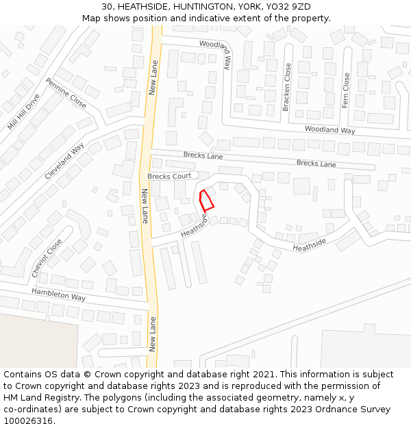 30, HEATHSIDE, HUNTINGTON, YORK, YO32 9ZD: Location map and indicative extent of plot