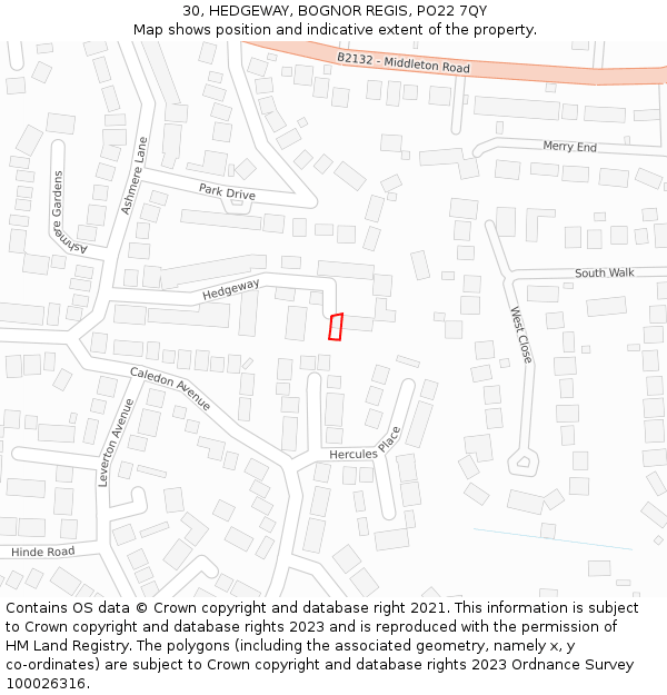 30, HEDGEWAY, BOGNOR REGIS, PO22 7QY: Location map and indicative extent of plot