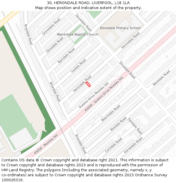30, HERONDALE ROAD, LIVERPOOL, L18 1LA: Location map and indicative extent of plot