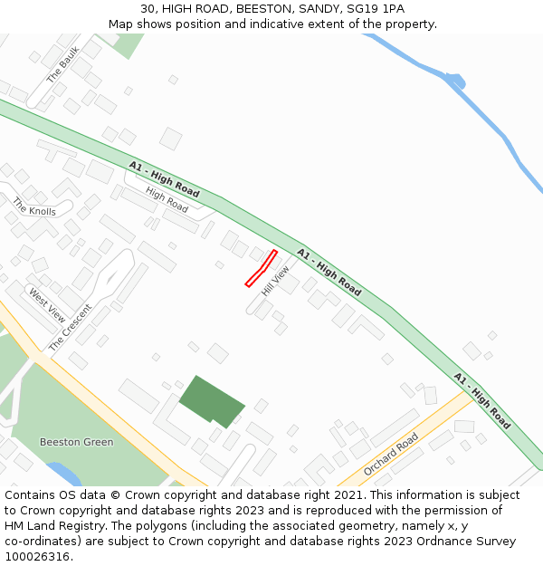30, HIGH ROAD, BEESTON, SANDY, SG19 1PA: Location map and indicative extent of plot