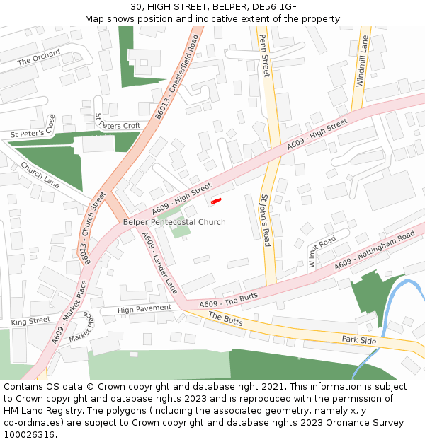 30, HIGH STREET, BELPER, DE56 1GF: Location map and indicative extent of plot
