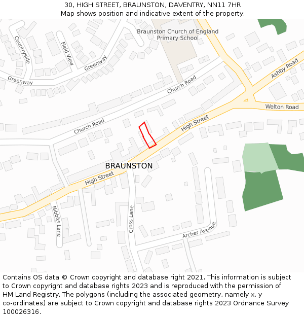 30, HIGH STREET, BRAUNSTON, DAVENTRY, NN11 7HR: Location map and indicative extent of plot