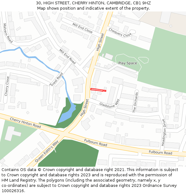 30, HIGH STREET, CHERRY HINTON, CAMBRIDGE, CB1 9HZ: Location map and indicative extent of plot