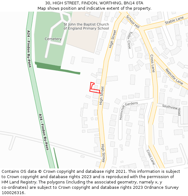 30, HIGH STREET, FINDON, WORTHING, BN14 0TA: Location map and indicative extent of plot