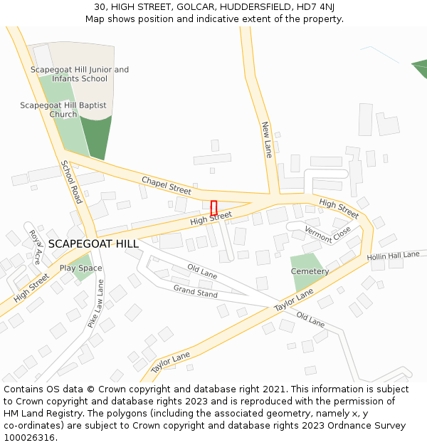 30, HIGH STREET, GOLCAR, HUDDERSFIELD, HD7 4NJ: Location map and indicative extent of plot