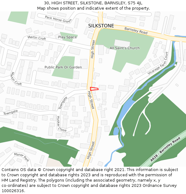 30, HIGH STREET, SILKSTONE, BARNSLEY, S75 4JL: Location map and indicative extent of plot