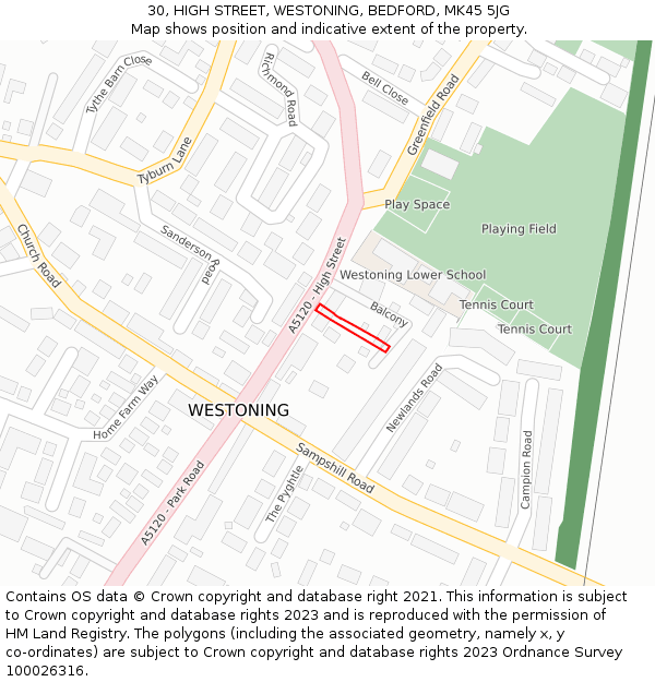30, HIGH STREET, WESTONING, BEDFORD, MK45 5JG: Location map and indicative extent of plot