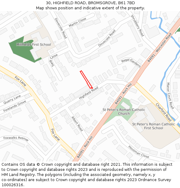 30, HIGHFIELD ROAD, BROMSGROVE, B61 7BD: Location map and indicative extent of plot