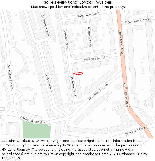 30, HIGHVIEW ROAD, LONDON, W13 0HB: Location map and indicative extent of plot