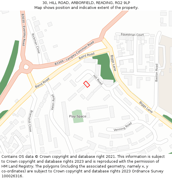 30, HILL ROAD, ARBORFIELD, READING, RG2 9LP: Location map and indicative extent of plot