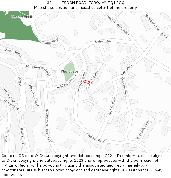 30, HILLESDON ROAD, TORQUAY, TQ1 1QQ: Location map and indicative extent of plot