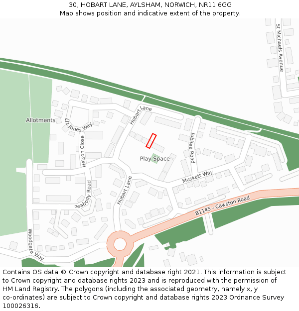 30, HOBART LANE, AYLSHAM, NORWICH, NR11 6GG: Location map and indicative extent of plot