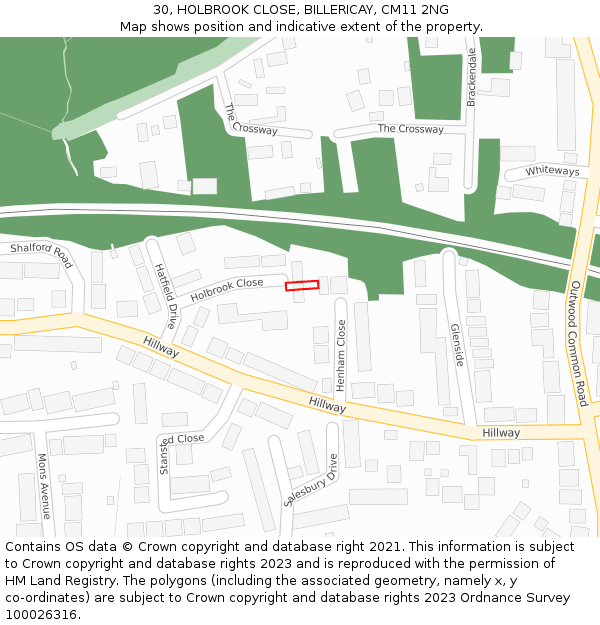 30, HOLBROOK CLOSE, BILLERICAY, CM11 2NG: Location map and indicative extent of plot