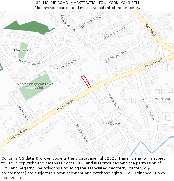 30, HOLME ROAD, MARKET WEIGHTON, YORK, YO43 3EN: Location map and indicative extent of plot