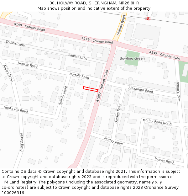 30, HOLWAY ROAD, SHERINGHAM, NR26 8HR: Location map and indicative extent of plot