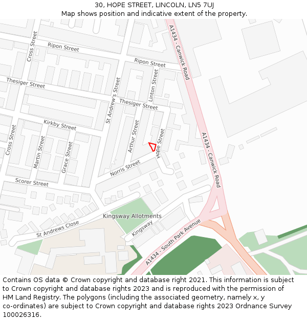 30, HOPE STREET, LINCOLN, LN5 7UJ: Location map and indicative extent of plot