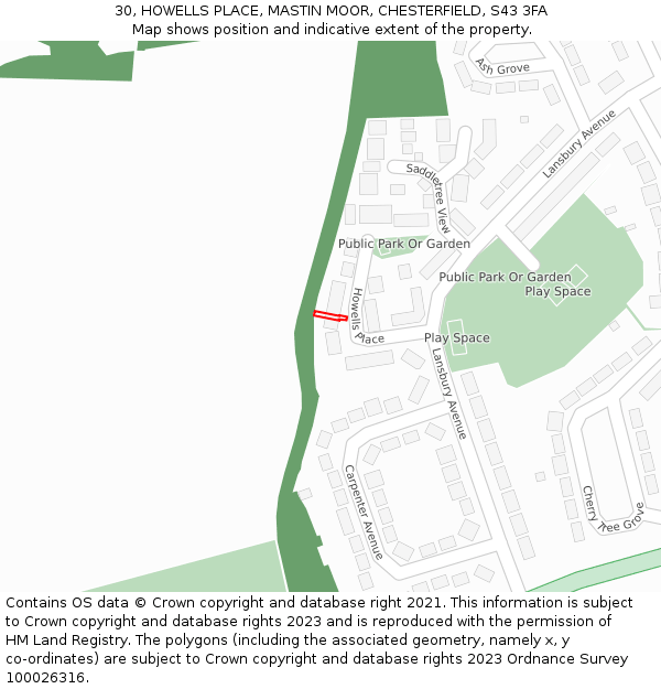 30, HOWELLS PLACE, MASTIN MOOR, CHESTERFIELD, S43 3FA: Location map and indicative extent of plot