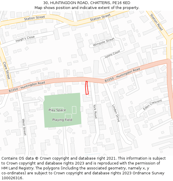 30, HUNTINGDON ROAD, CHATTERIS, PE16 6ED: Location map and indicative extent of plot