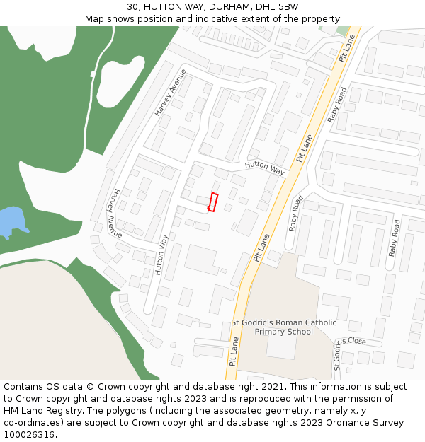 30, HUTTON WAY, DURHAM, DH1 5BW: Location map and indicative extent of plot