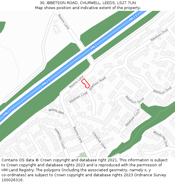 30, IBBETSON ROAD, CHURWELL, LEEDS, LS27 7UN: Location map and indicative extent of plot