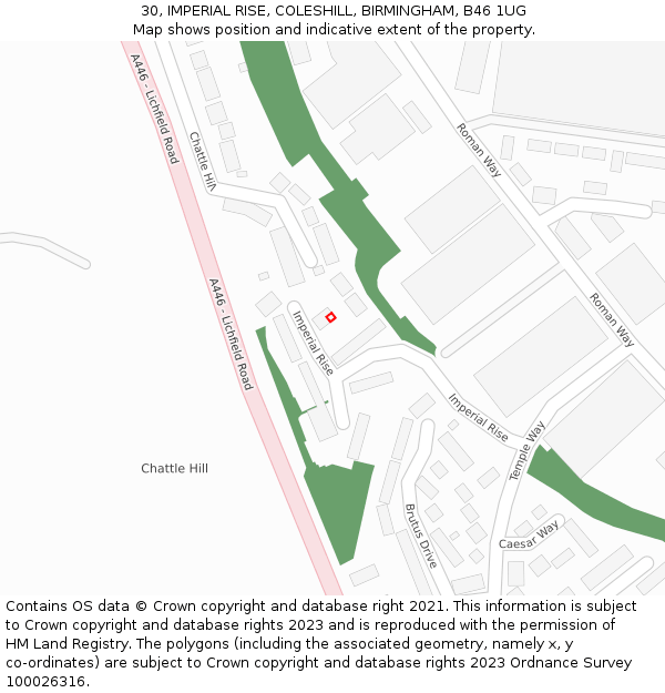 30, IMPERIAL RISE, COLESHILL, BIRMINGHAM, B46 1UG: Location map and indicative extent of plot