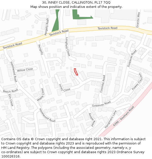 30, INNEY CLOSE, CALLINGTON, PL17 7QQ: Location map and indicative extent of plot