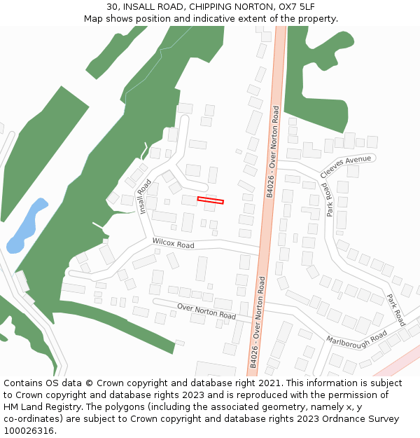 30, INSALL ROAD, CHIPPING NORTON, OX7 5LF: Location map and indicative extent of plot