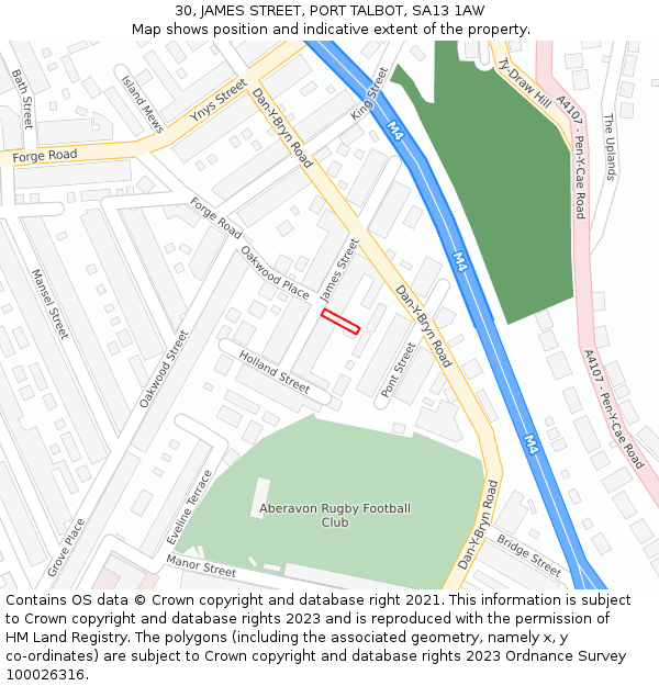 30, JAMES STREET, PORT TALBOT, SA13 1AW: Location map and indicative extent of plot