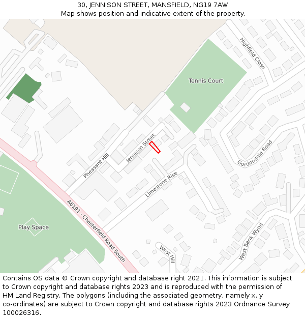 30, JENNISON STREET, MANSFIELD, NG19 7AW: Location map and indicative extent of plot