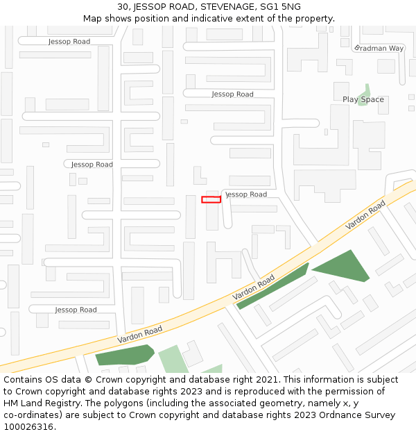 30, JESSOP ROAD, STEVENAGE, SG1 5NG: Location map and indicative extent of plot