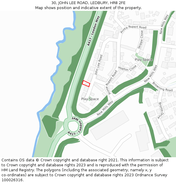 30, JOHN LEE ROAD, LEDBURY, HR8 2FE: Location map and indicative extent of plot