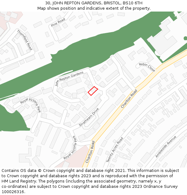 30, JOHN REPTON GARDENS, BRISTOL, BS10 6TH: Location map and indicative extent of plot