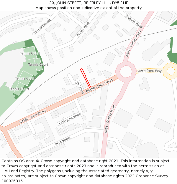 30, JOHN STREET, BRIERLEY HILL, DY5 1HE: Location map and indicative extent of plot