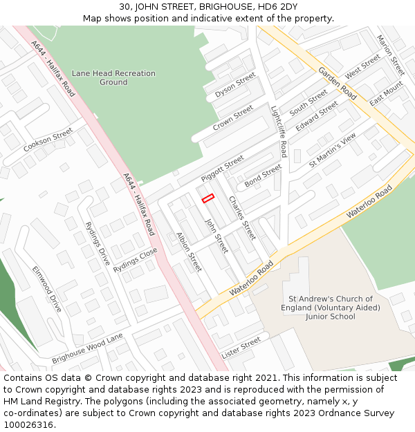 30, JOHN STREET, BRIGHOUSE, HD6 2DY: Location map and indicative extent of plot