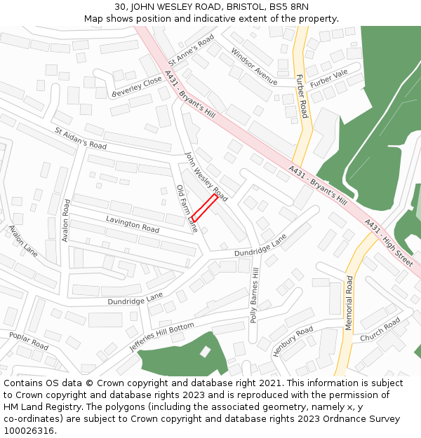 30, JOHN WESLEY ROAD, BRISTOL, BS5 8RN: Location map and indicative extent of plot