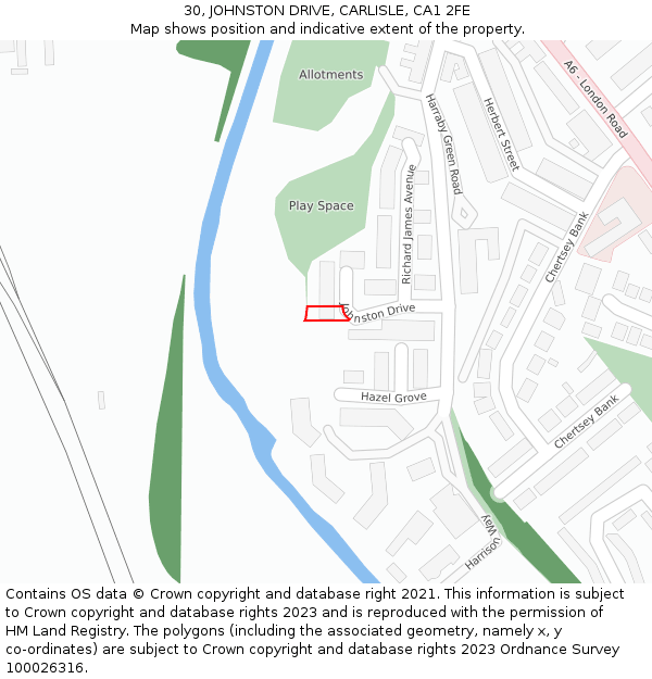 30, JOHNSTON DRIVE, CARLISLE, CA1 2FE: Location map and indicative extent of plot