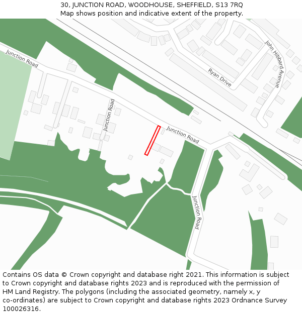 30, JUNCTION ROAD, WOODHOUSE, SHEFFIELD, S13 7RQ: Location map and indicative extent of plot