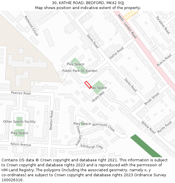 30, KATHIE ROAD, BEDFORD, MK42 0QJ: Location map and indicative extent of plot