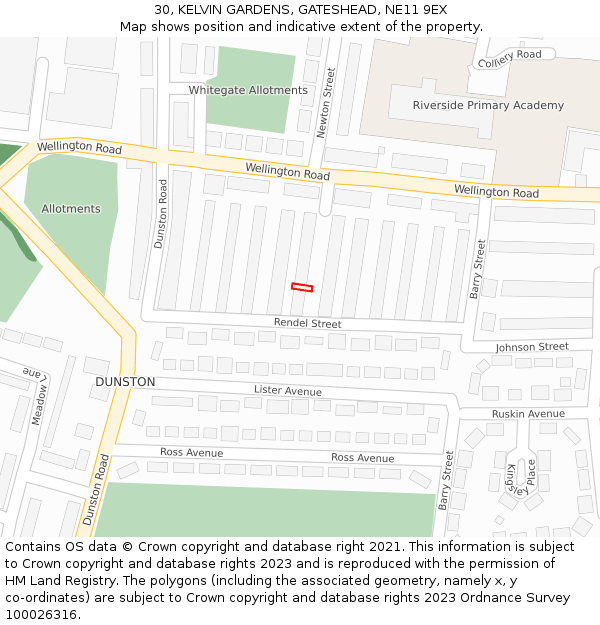 30, KELVIN GARDENS, GATESHEAD, NE11 9EX: Location map and indicative extent of plot