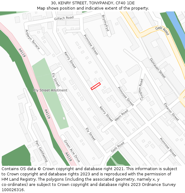 30, KENRY STREET, TONYPANDY, CF40 1DE: Location map and indicative extent of plot