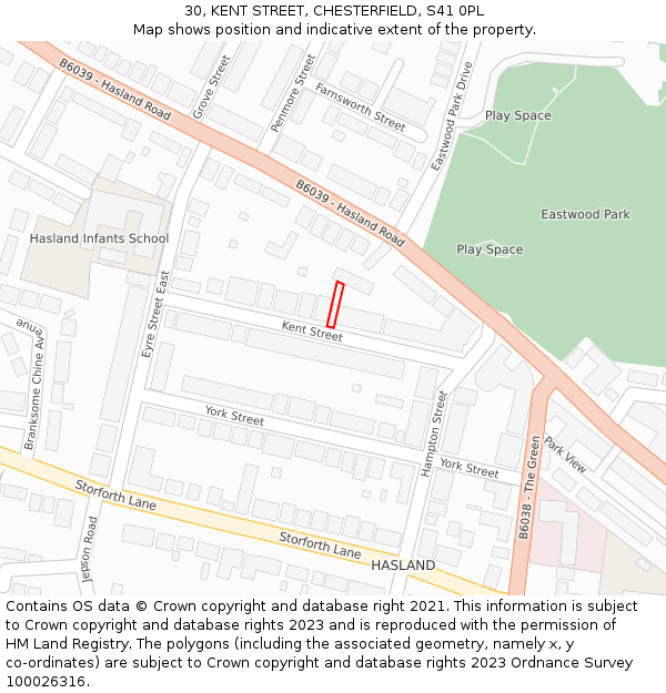 30, KENT STREET, CHESTERFIELD, S41 0PL: Location map and indicative extent of plot