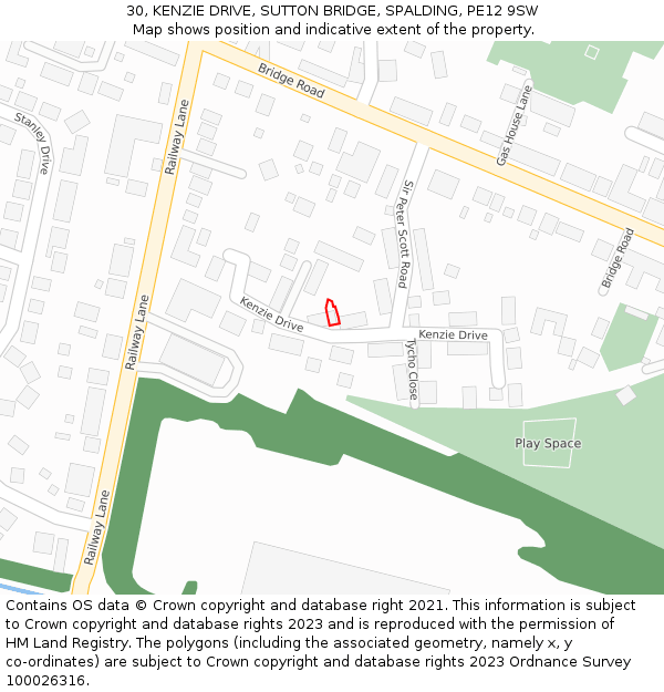 30, KENZIE DRIVE, SUTTON BRIDGE, SPALDING, PE12 9SW: Location map and indicative extent of plot