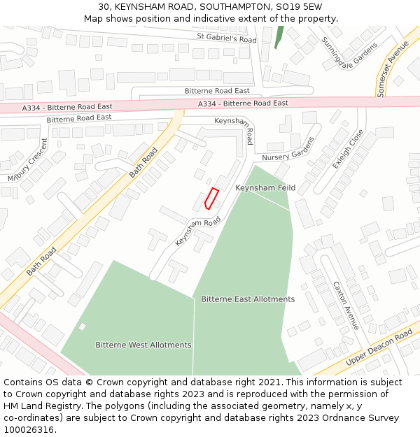 30, KEYNSHAM ROAD, SOUTHAMPTON, SO19 5EW: Location map and indicative extent of plot