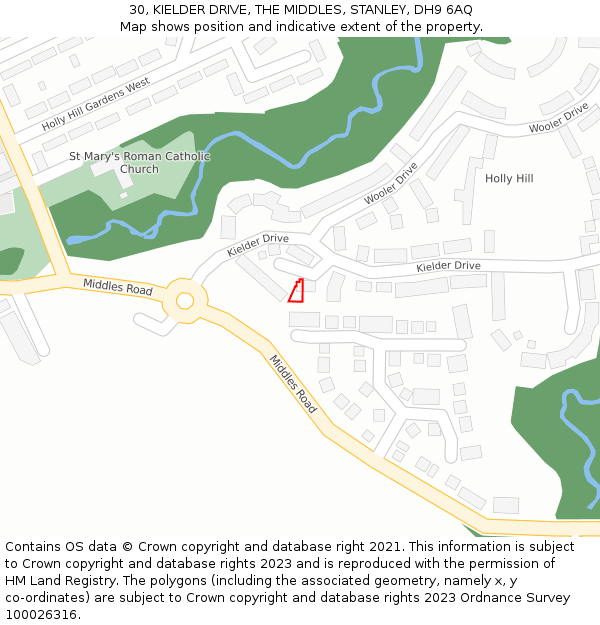 30, KIELDER DRIVE, THE MIDDLES, STANLEY, DH9 6AQ: Location map and indicative extent of plot