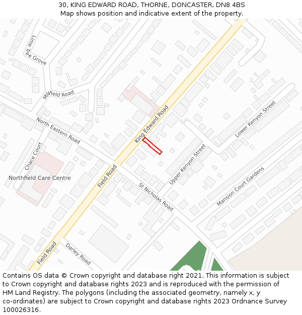 30, KING EDWARD ROAD, THORNE, DONCASTER, DN8 4BS: Location map and indicative extent of plot
