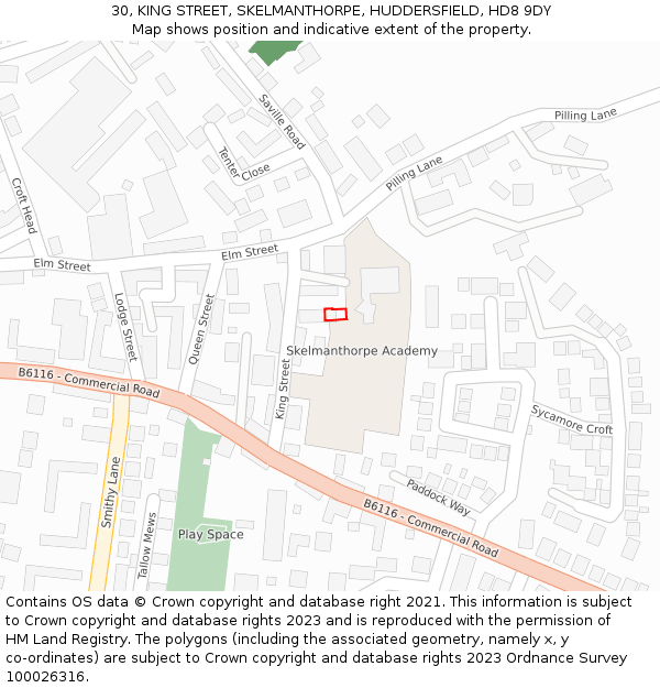 30, KING STREET, SKELMANTHORPE, HUDDERSFIELD, HD8 9DY: Location map and indicative extent of plot